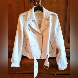 MK White Linen Moto Jacket